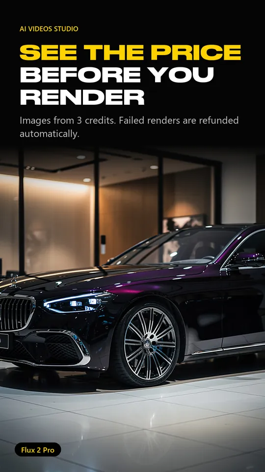 See the price before you render: a luxury car generated with Flux 2 Pro