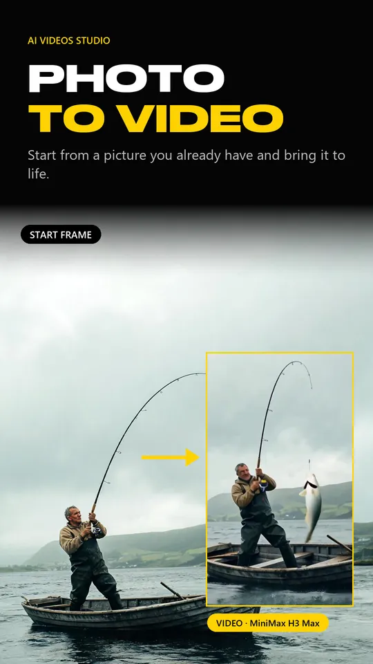 Photo to video: a still of an angler animated into a clip with MiniMax H3 Max
